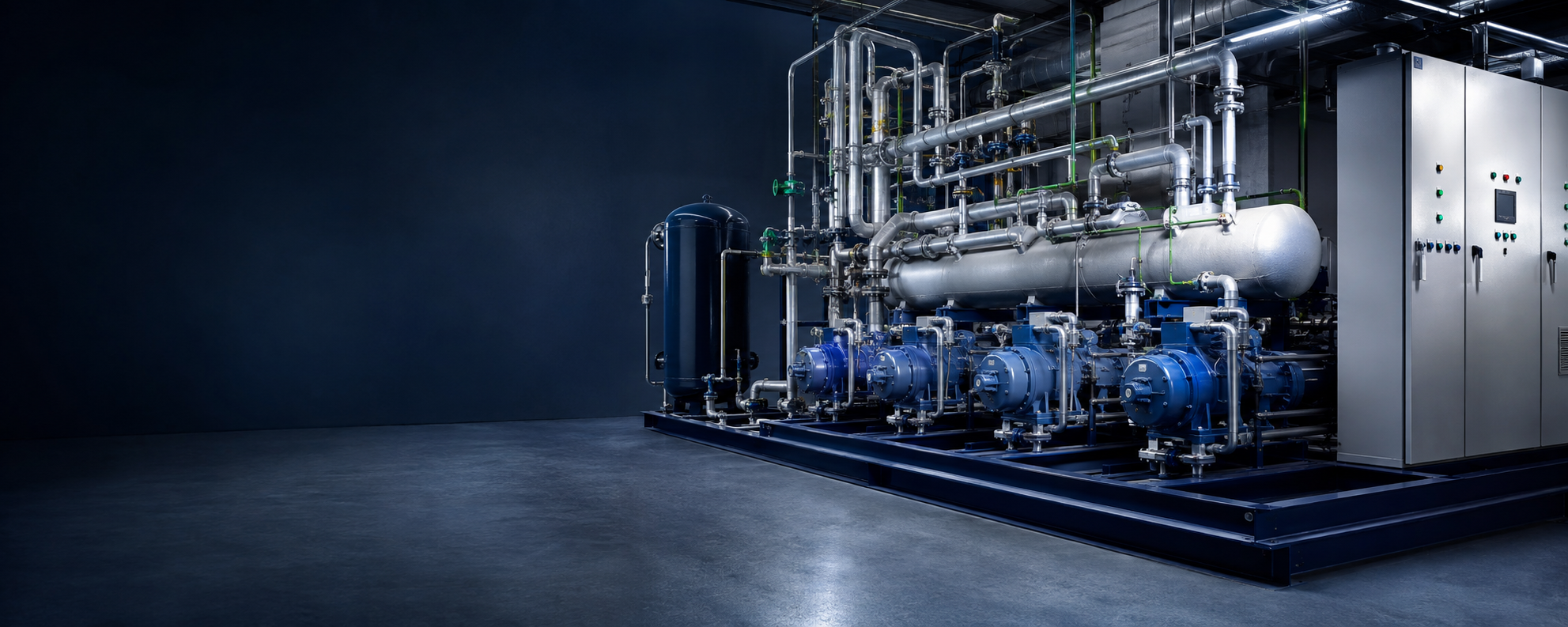 Industrial refrigeration equipment being prepared for commissioning